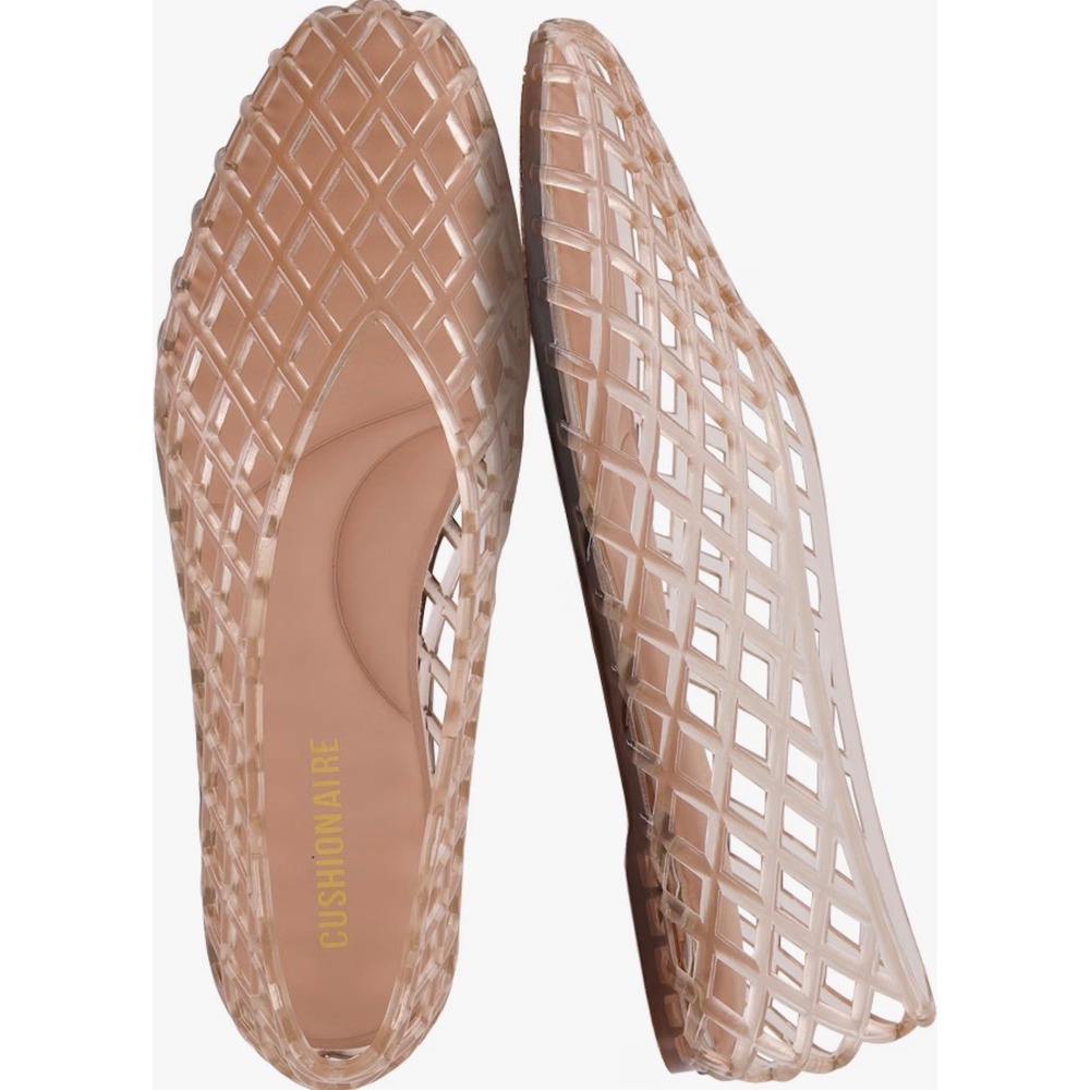 Cushionaire Siesta Jelly Flats Tan Champagne Woven Cage Slip On Shoes Women 8M